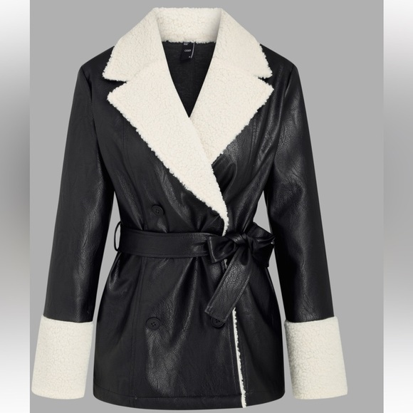 [ CIDER ] Black Faux Leather oversized Jacket Faux Shearling Trim: XL: L… - Picture 4 of 7